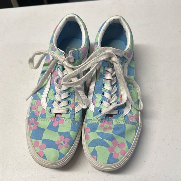 Vans Old Skool Stacked Platform Lace Up Checked Flower Retro Sneakers Pastel - Picture 2 of 7